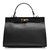 Női táska természetes bőrből sállal – fekete