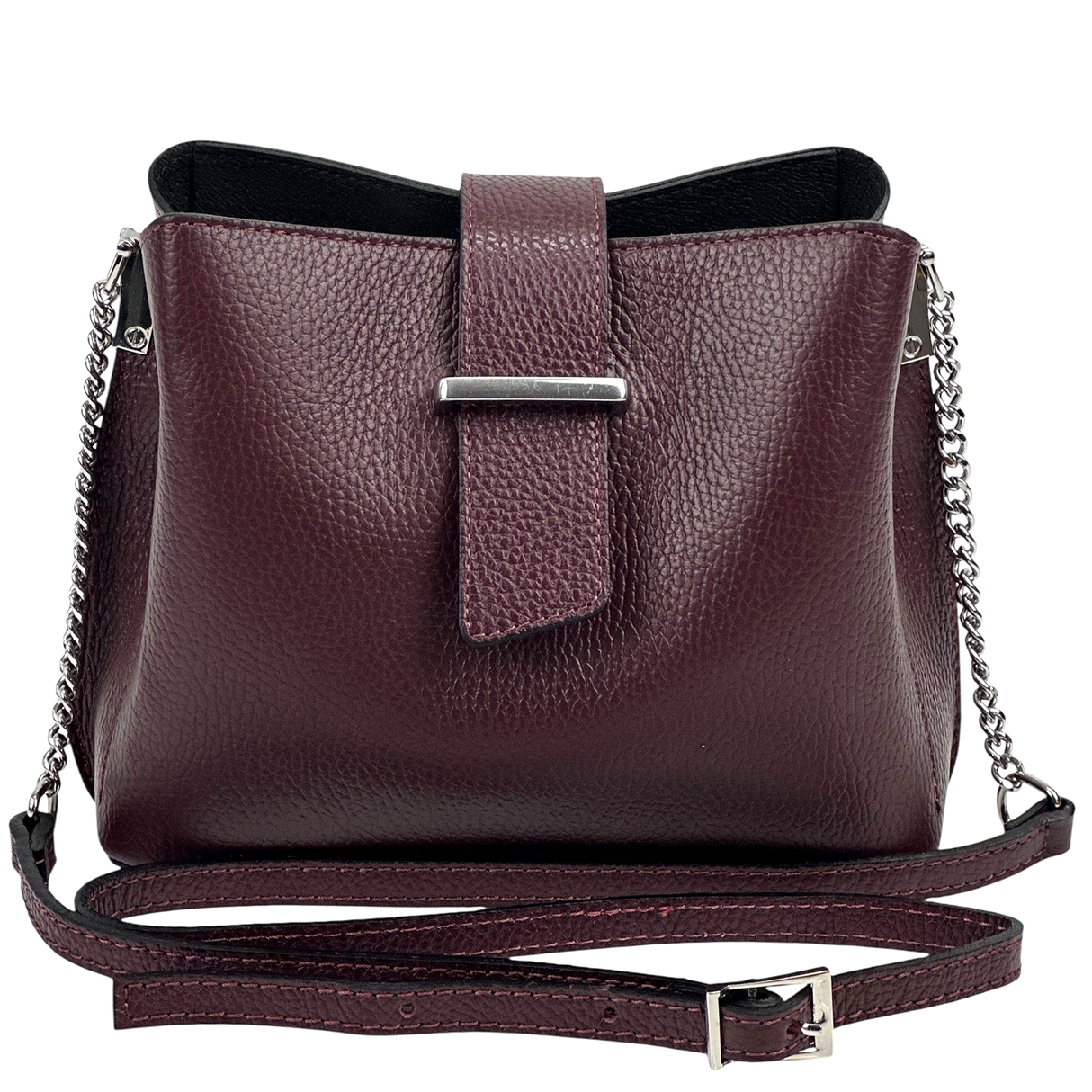 Női válltáska természetes bőrből – bordó
