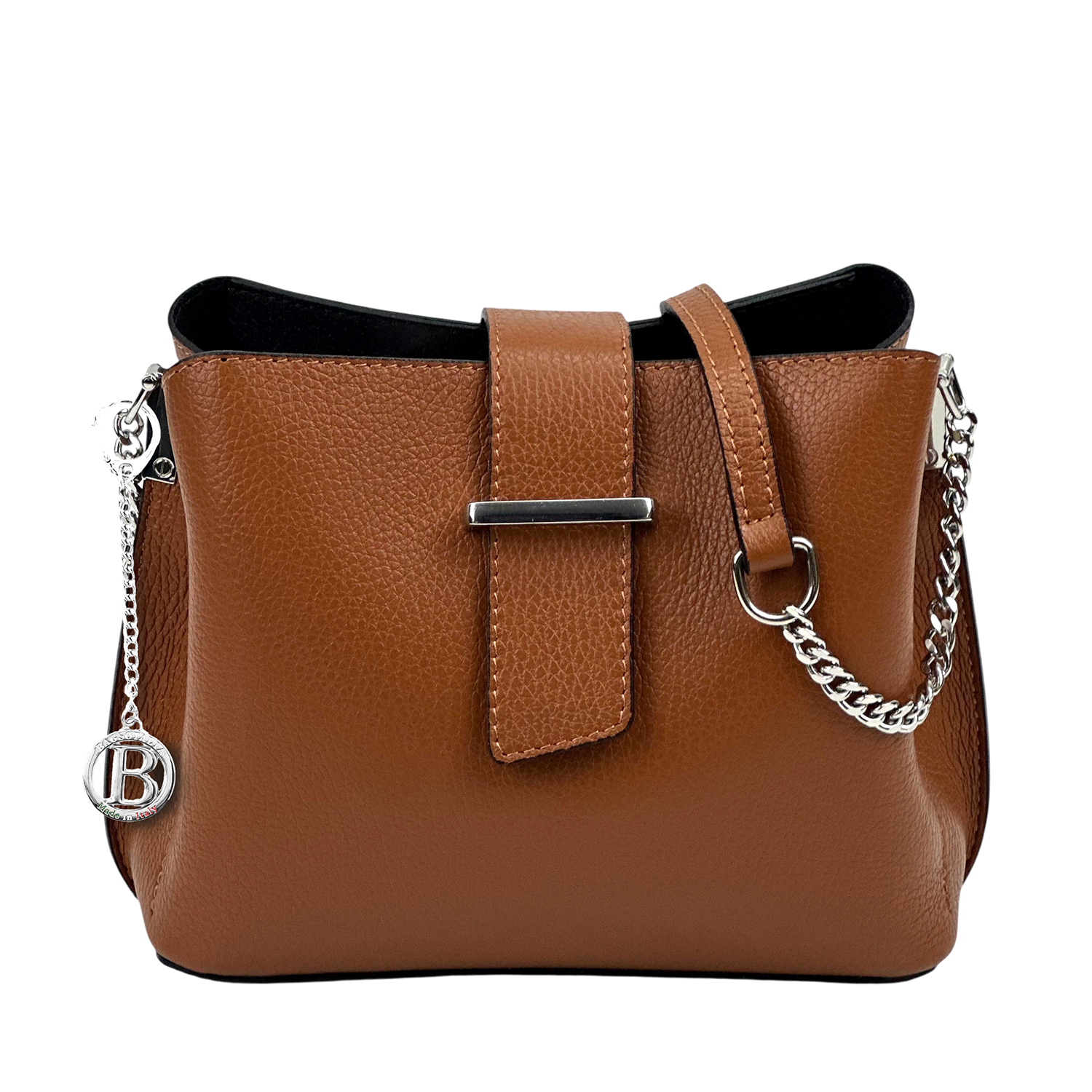 Női válltáska természetes bőrből – téglabarna