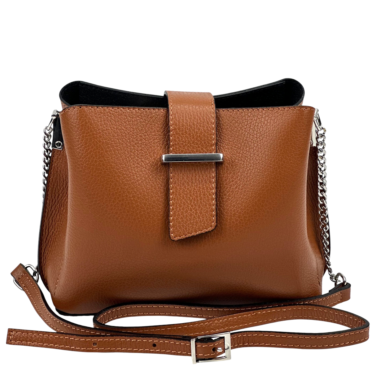 Női válltáska természetes bőrből – téglabarna