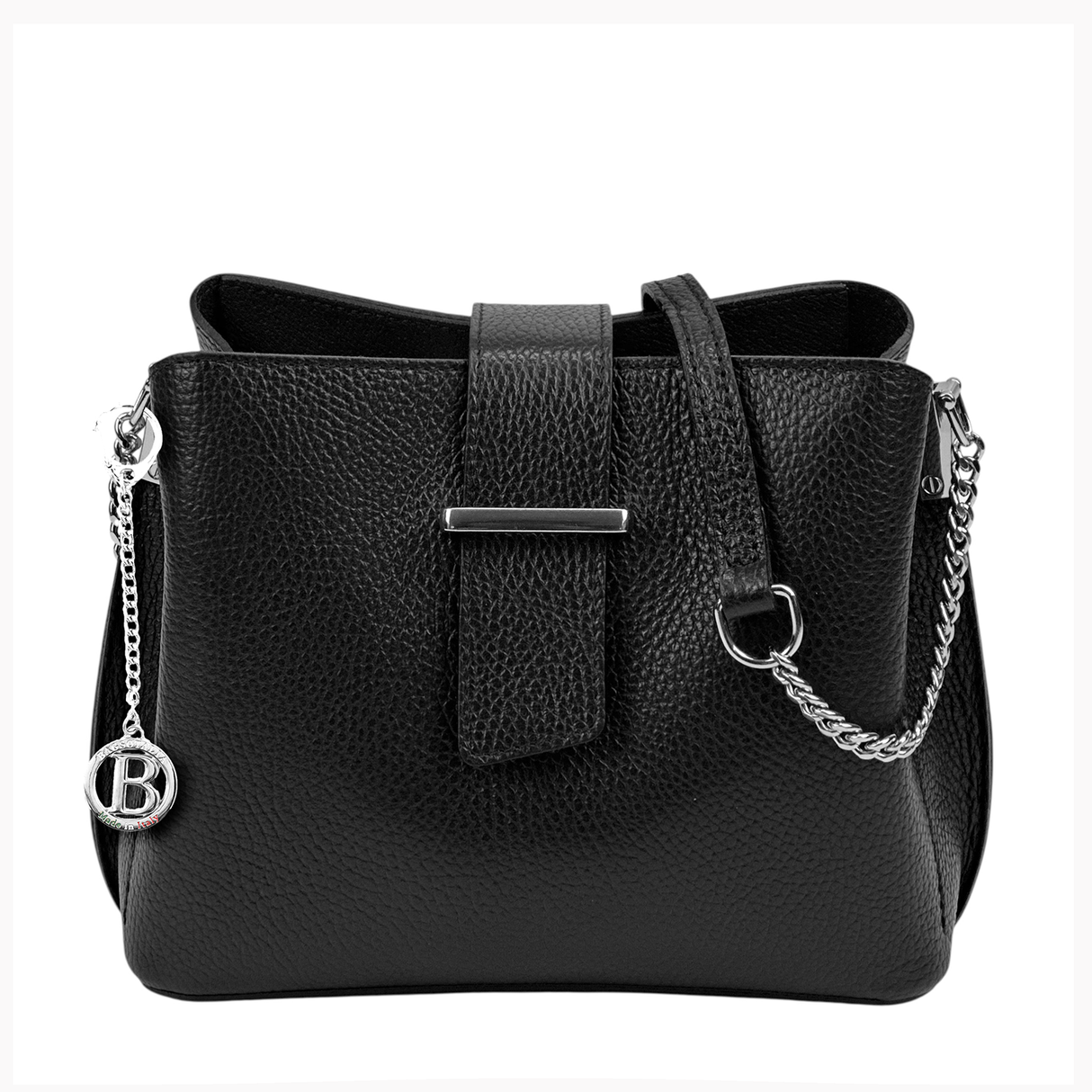 Női válltáska természetes bőrből – fekete