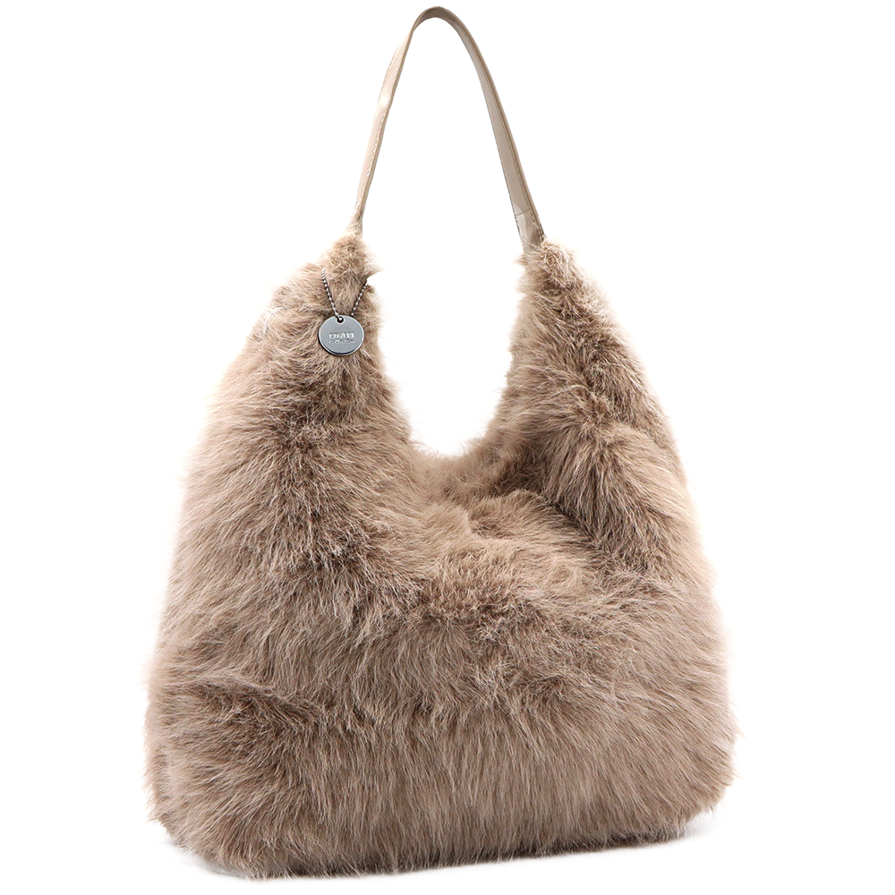 Nagy női táska típusú táska plüssből – barna