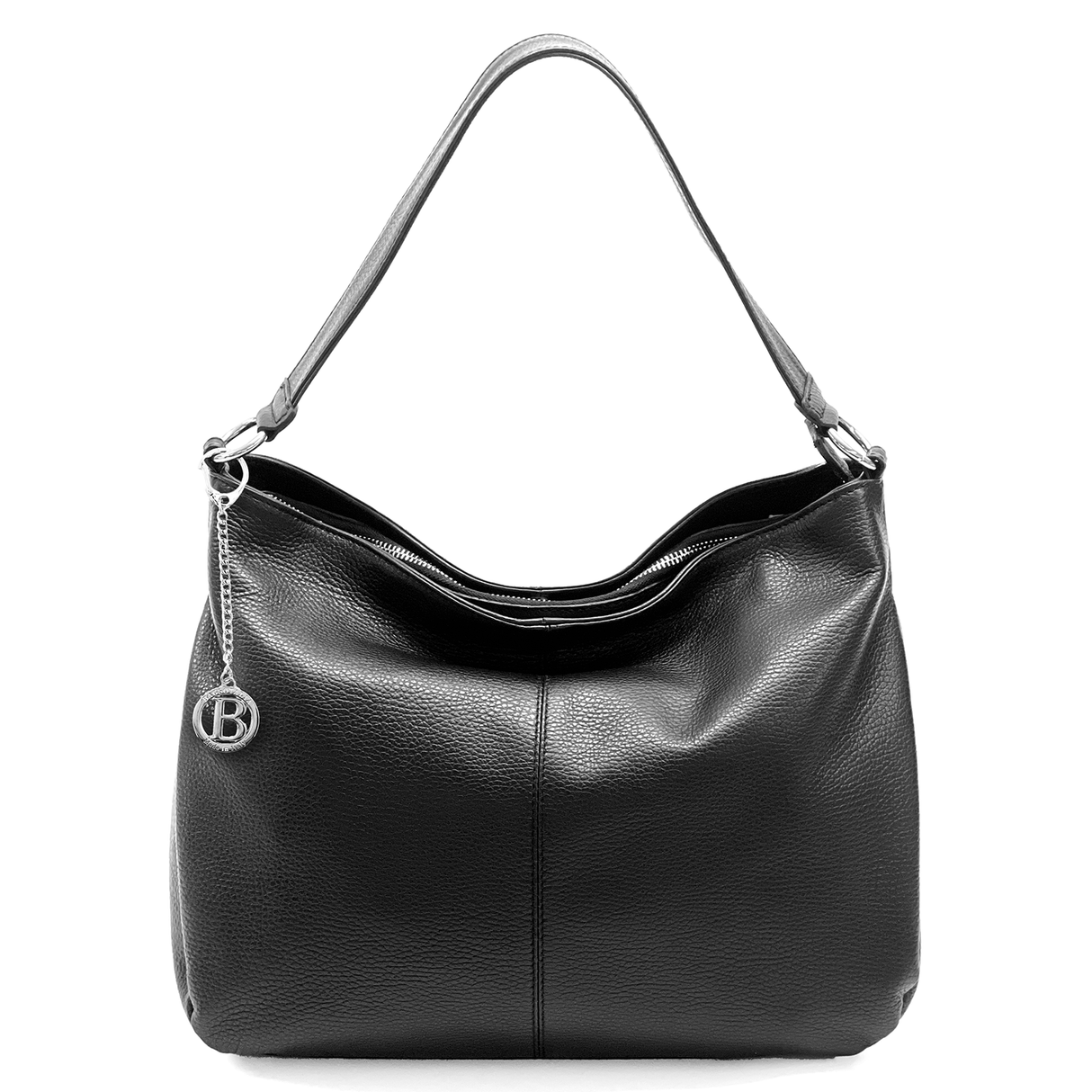 Nagy méretű női táska, természetes bőrből, három rekesszel – fekete