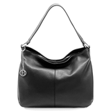 Nagy méretű női táska, természetes bőrből, három rekesszel – fekete