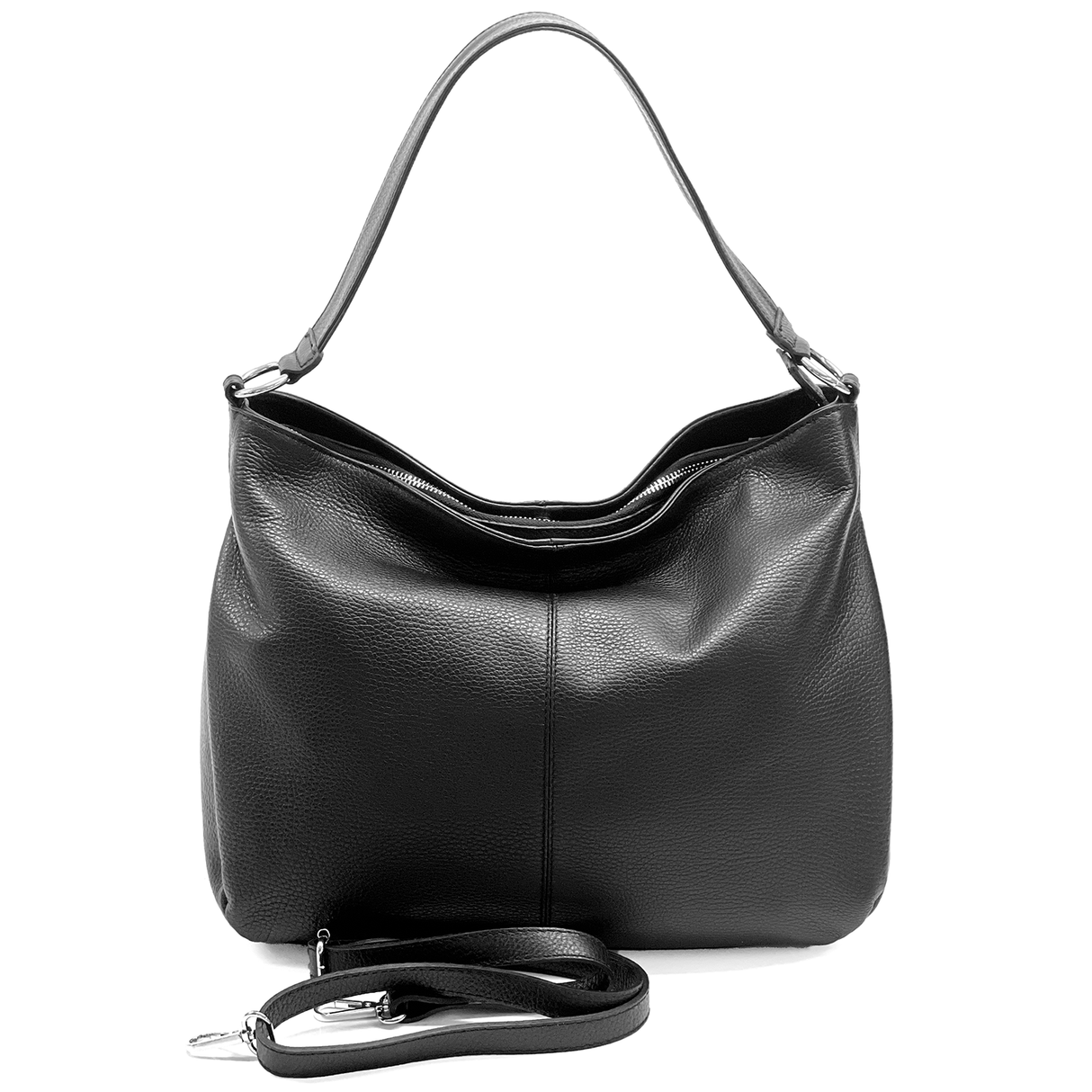 Nagy méretű női táska, természetes bőrből, három rekesszel – fehér