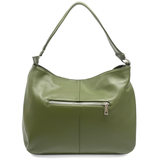 Nagy méretű női táska, természetes bőrből, három rekesszel – zöld