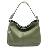 Nagy méretű női táska, természetes bőrből, három rekesszel – zöld