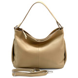 Nagy méretű női táska, természetes bőrből, három rekesszel – világosbarna