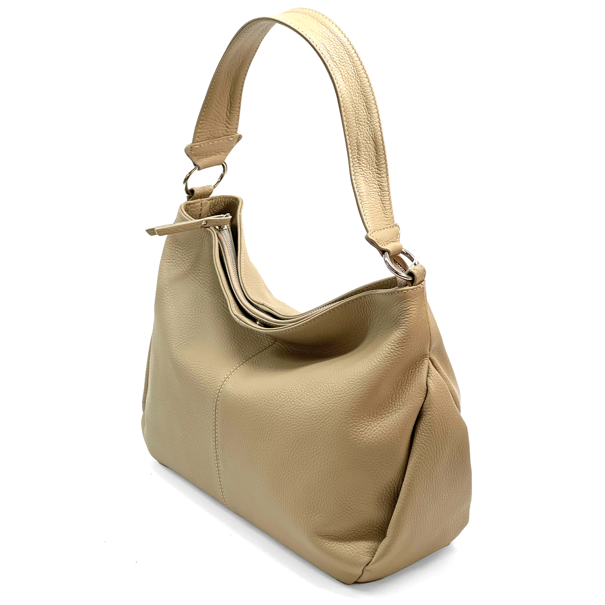 Nagy méretű női táska, természetes bőrből, három rekesszel – világosbarna