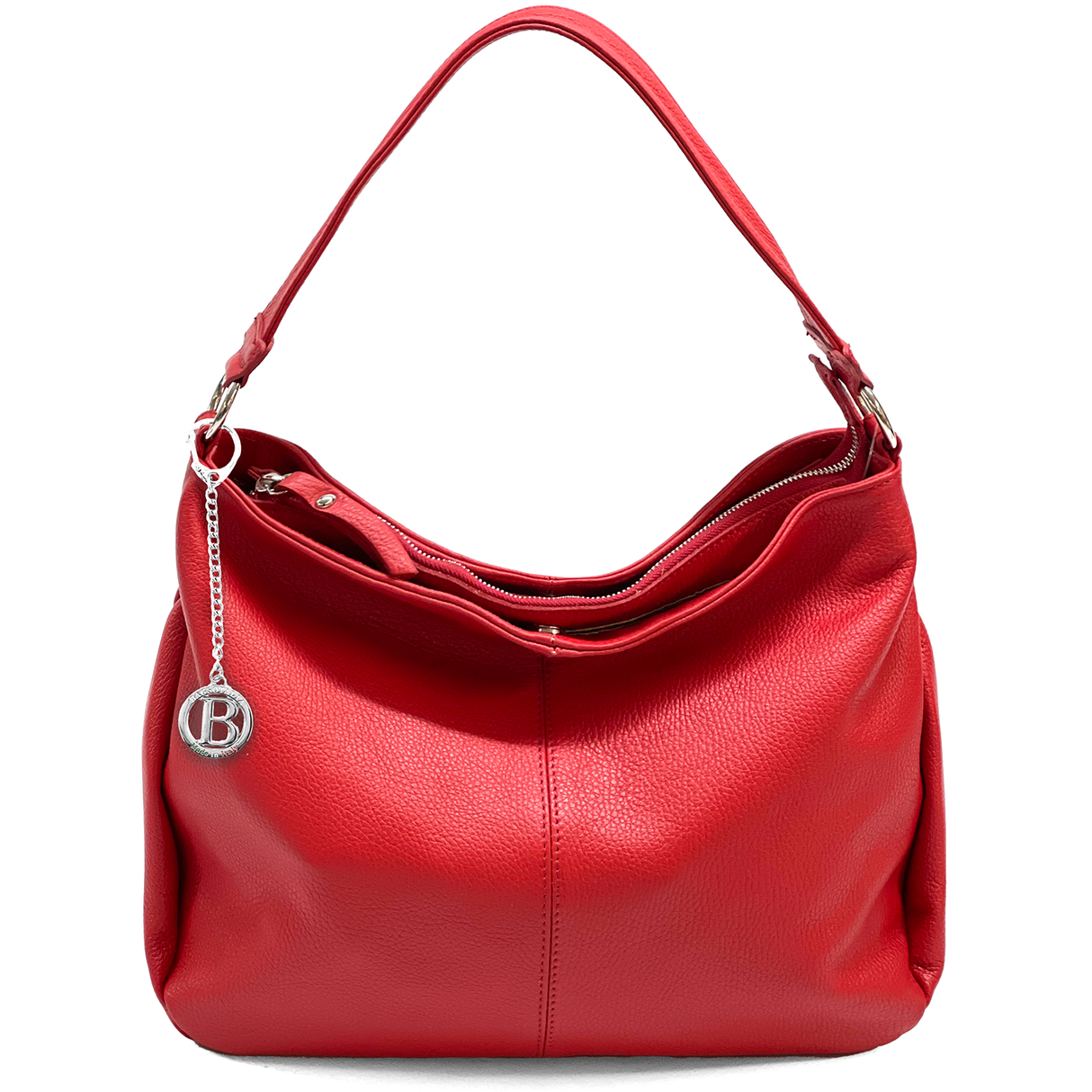 Nagy méretű női táska, természetes bőrből, három rekesszel – piros