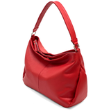 Nagy méretű női táska, természetes bőrből, három rekesszel – piros