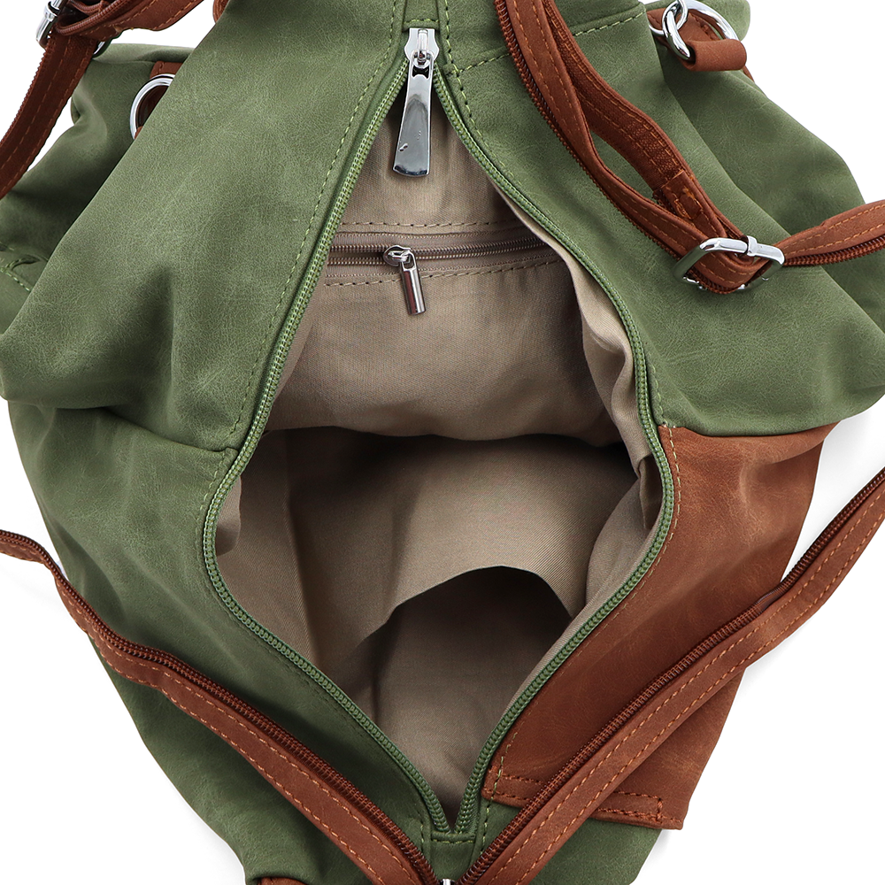 Női hátizsák titkos záródással Darina - zöld/téglabarna