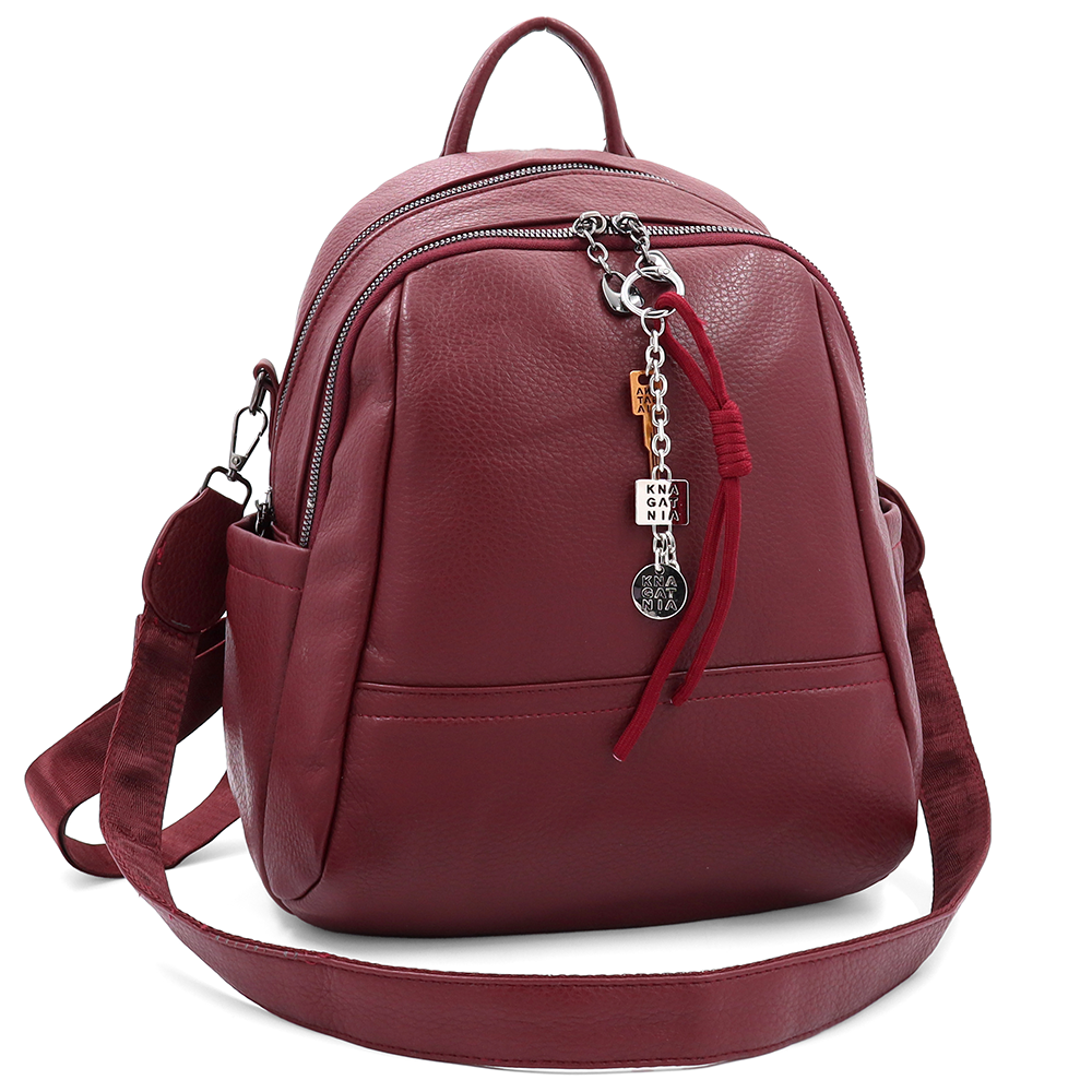 2 az 1-ben – Hátizsák és táska két nagy rekesszel és kulcstartóval – bordó