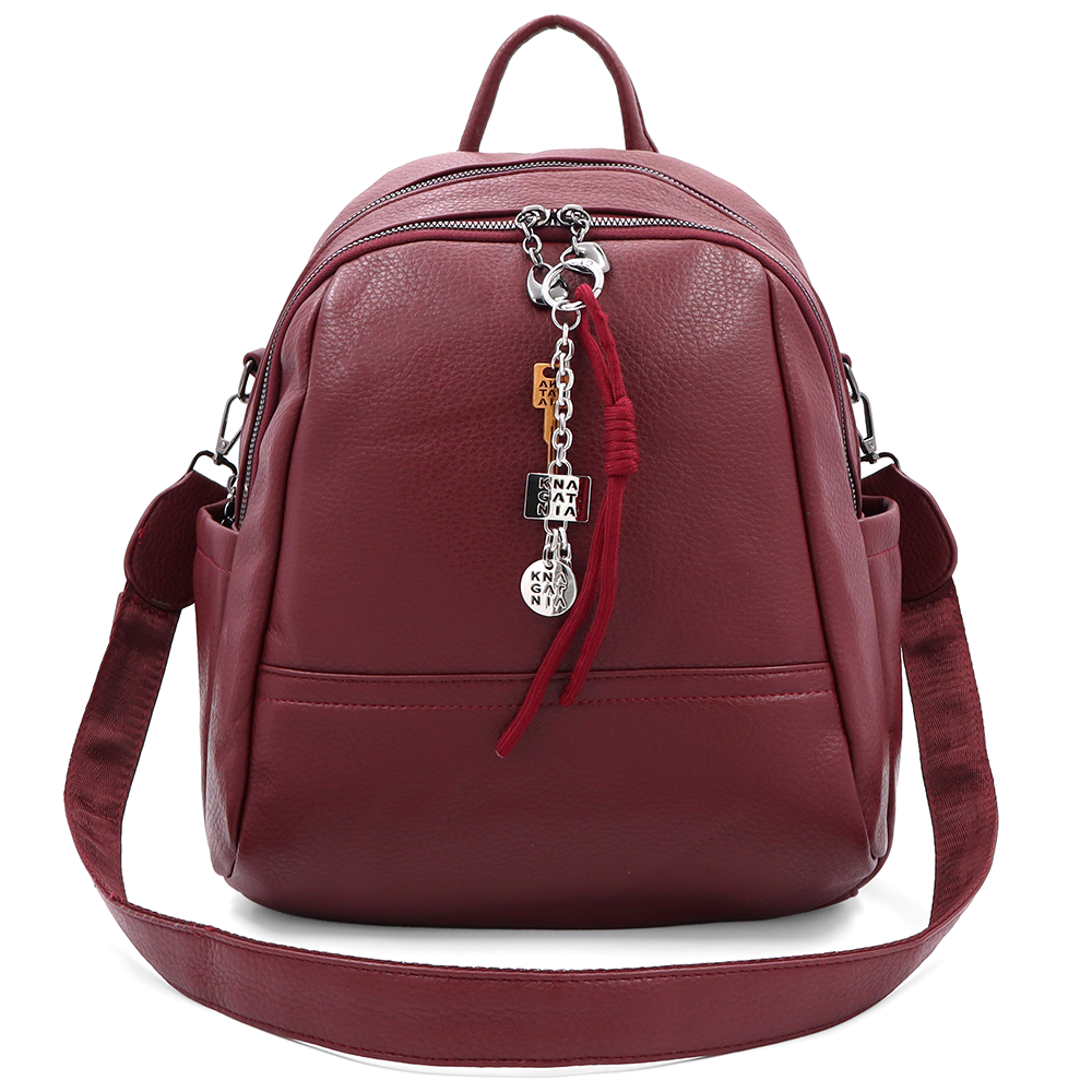 2 az 1-ben – Hátizsák és táska két nagy rekesszel és kulcstartóval – bordó