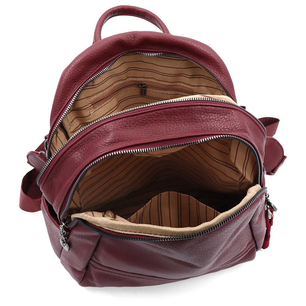 2 az 1-ben – Hátizsák és táska két nagy rekesszel és kulcstartóval – bordó