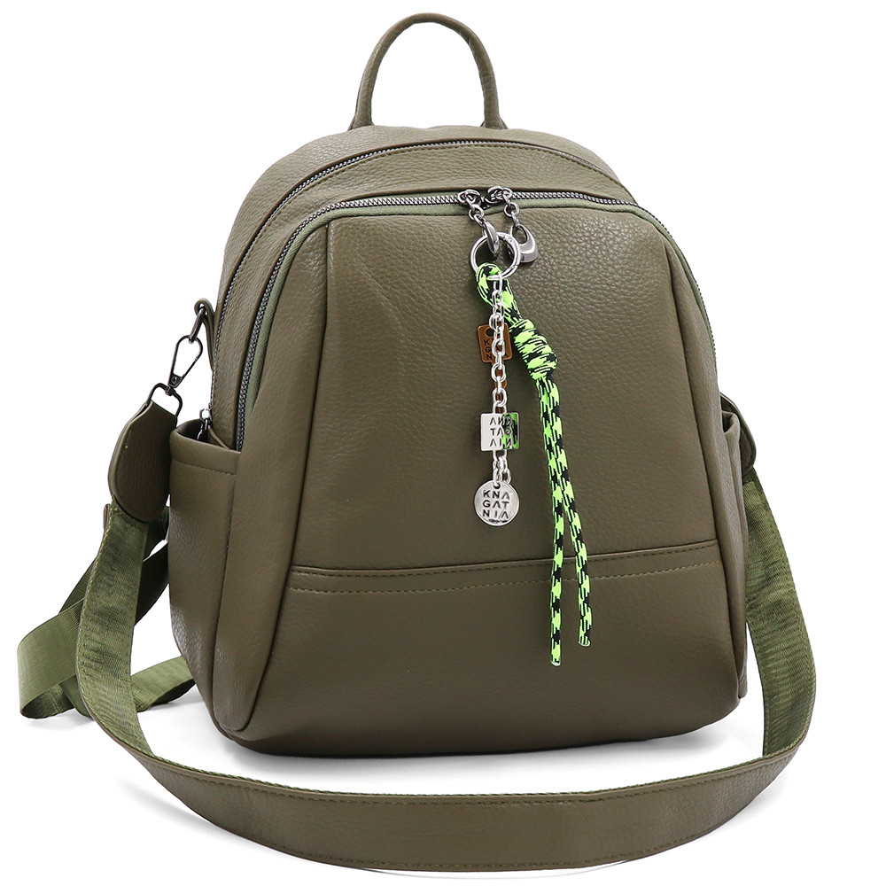 2 az 1-ben – Hátizsák és táska két nagy rekesszel és kulcstartóval – zöld