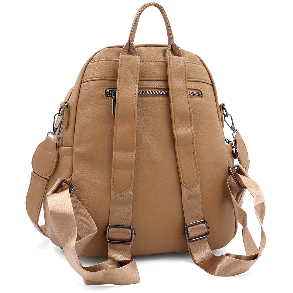 2 az 1-ben – Hátizsák és táska két nagy rekesszel és kulcstartóval – világosbarna