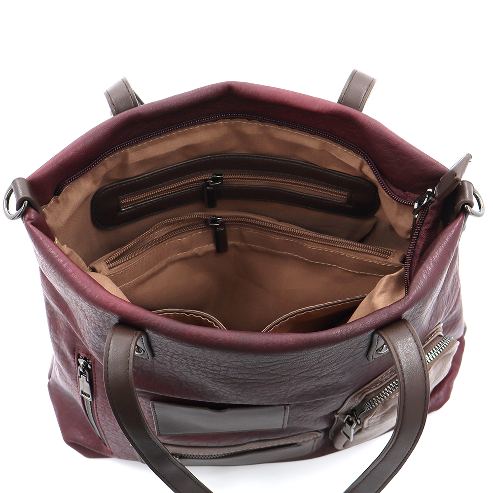 Nagy táska sok zsebbel és kényelmes fogantyúkkal - bordó