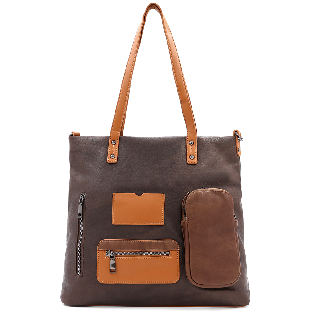 Nagy táska sok zsebbel és kényelmes fogantyúkkal - barna