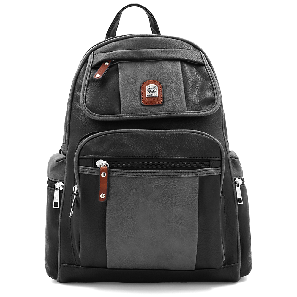 Női hátizsák sok zsebbel – fekete/szürke