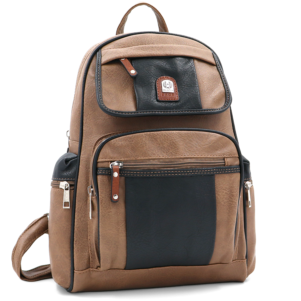 Női hátizsák sok zsebbel – világosbarna