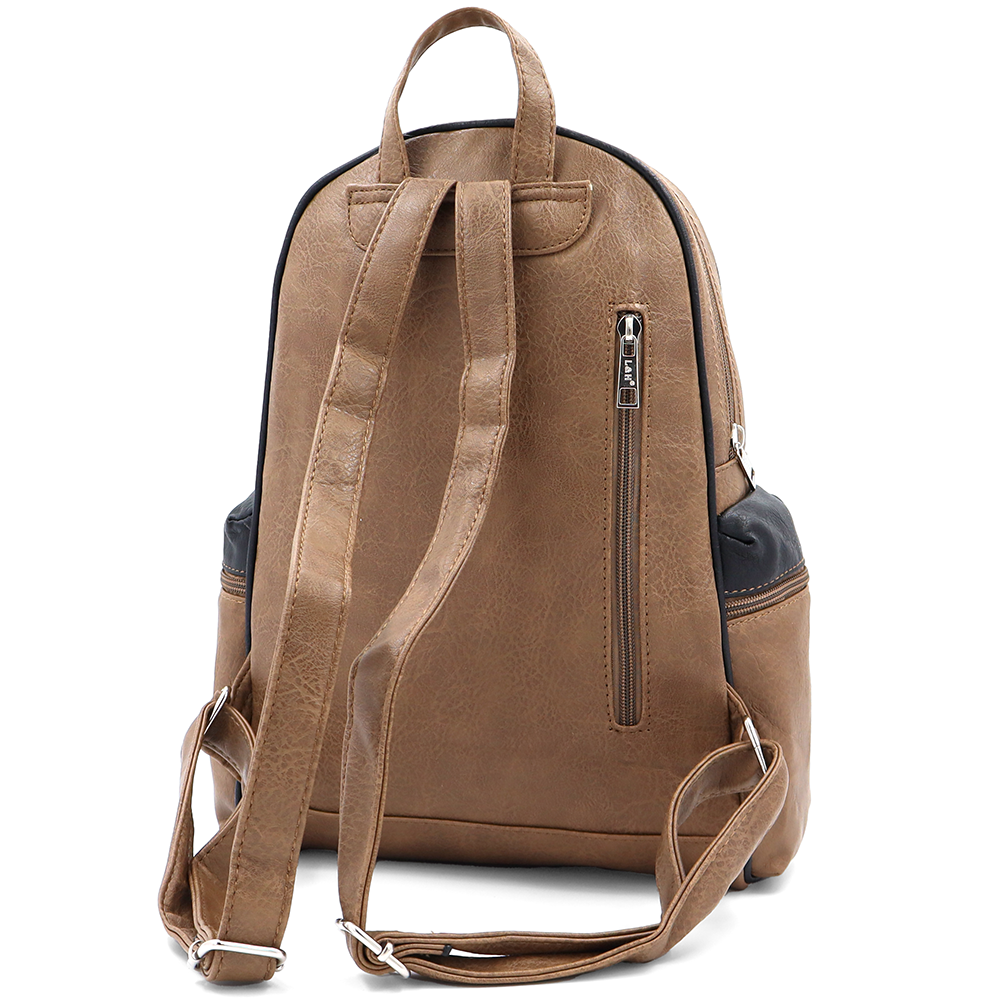 Női hátizsák sok zsebbel – világosbarna