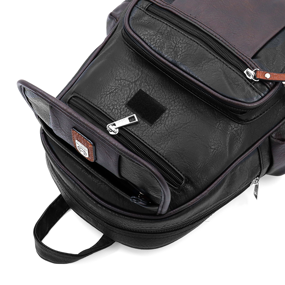 Női hátizsák sok zsebbel – fekete/barna