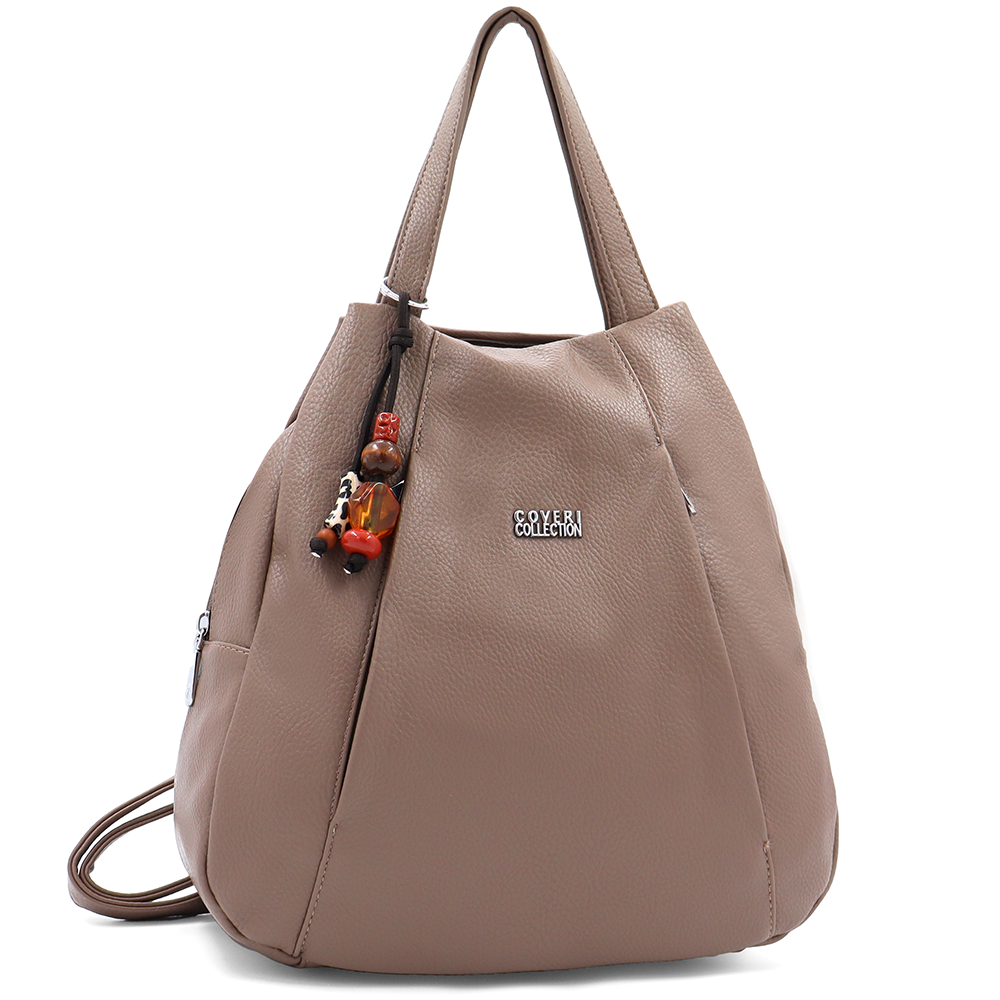 2 az 1-ben – hátizsák és táska kulcstartóval – világosbarna