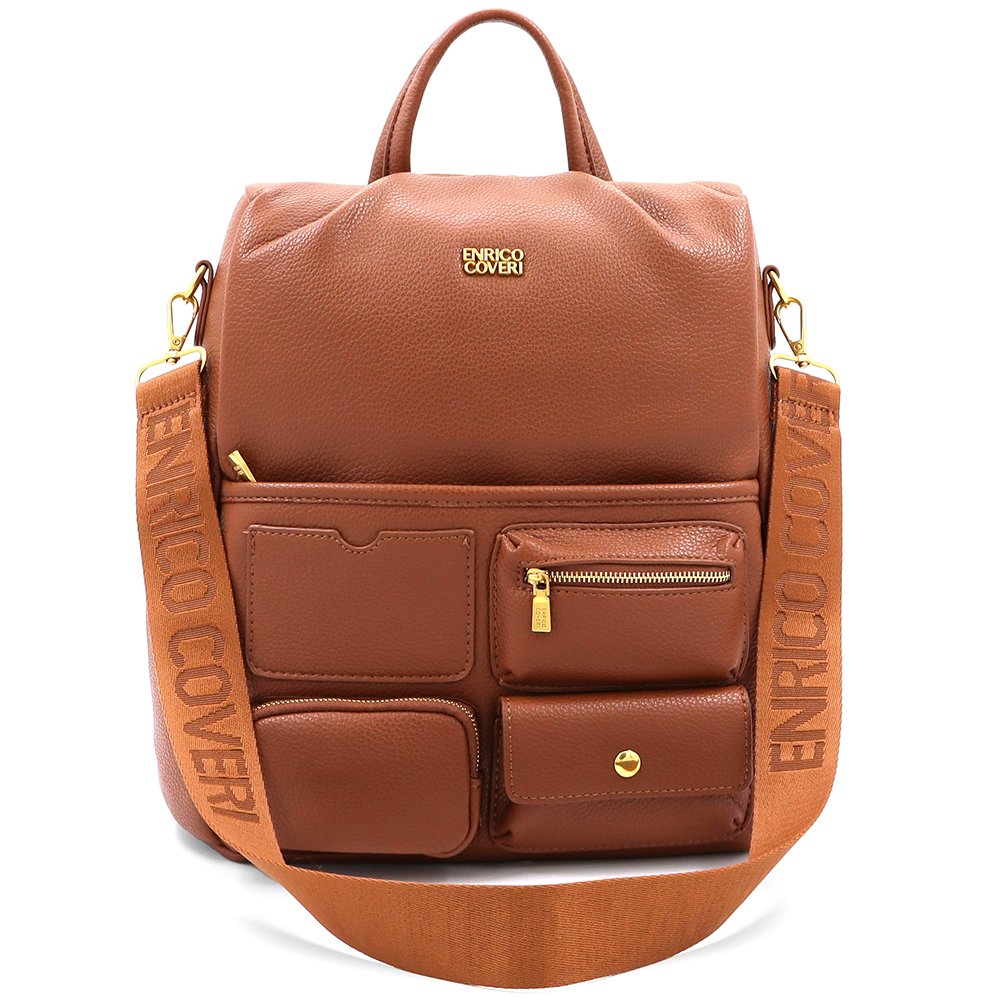 ENRICO COVERI – 2 az 1-ben női hátizsák és táska, titkos záródással és sok zsebbel – téglabarna