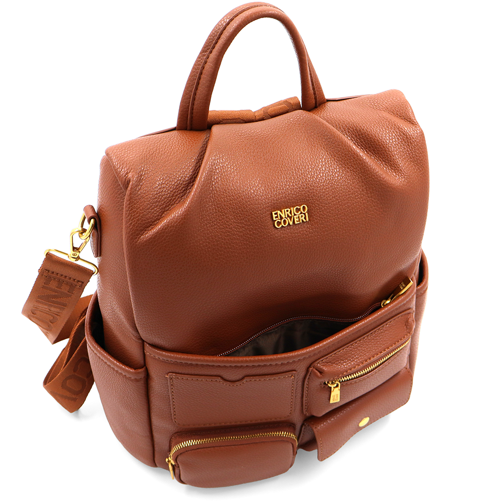 ENRICO COVERI – 2 az 1-ben női hátizsák és táska, titkos záródással és sok zsebbel – téglabarna