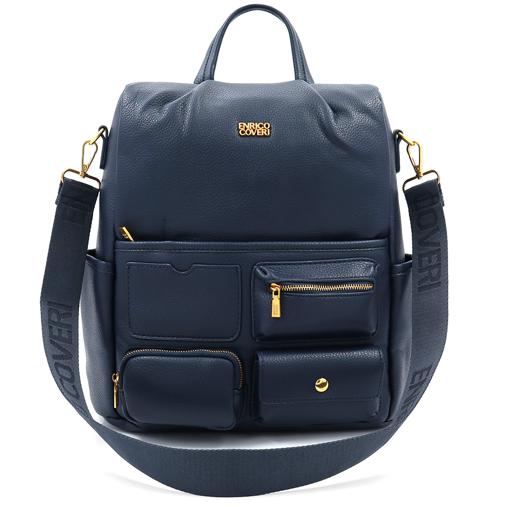 ENRICO COVERI – 2 az 1-ben női hátizsák és táska, titkos záródással és sok zsebbel – sötétkék