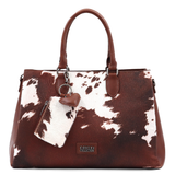 Nagy női táska 3 rekesszel és tehénmintával – téglabarna