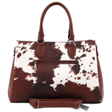 Nagy női táska 3 rekesszel és tehénmintával – téglabarna