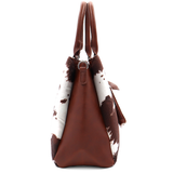 Nagy női táska 3 rekesszel és tehénmintával – téglabarna