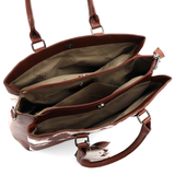 Nagy női táska 3 rekesszel és tehénmintával – téglabarna