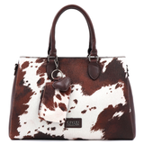Nagy női táska 3 rekesszel és tehénmintával – barna