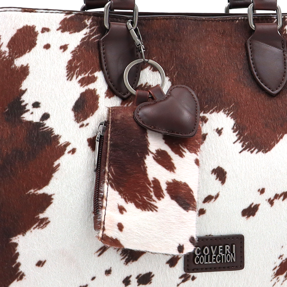Nagy női táska 3 rekesszel és tehénmintával – barna