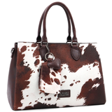 Nagy női táska 3 rekesszel és tehénmintával – barna