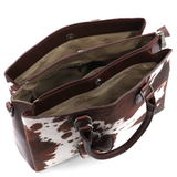 Nagy női táska 3 rekesszel és tehénmintával – barna