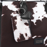 Nagy női táska 3 rekesszel és tehénmintával – fekete