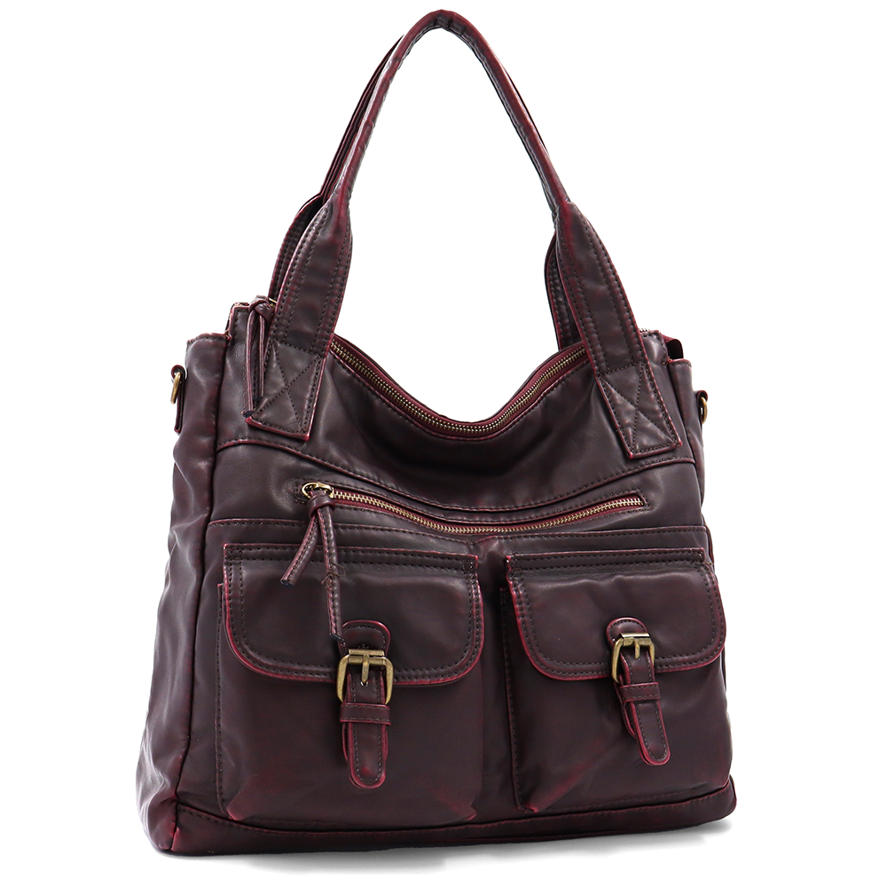 Nagy méretű női táska, vintage hatású – bordó