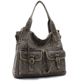 Nagy méretű női táska, vintage hatású – szürke