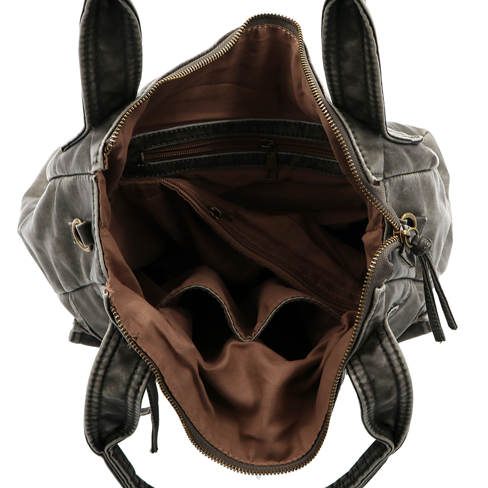 Nagy méretű női táska, vintage hatású – szürke