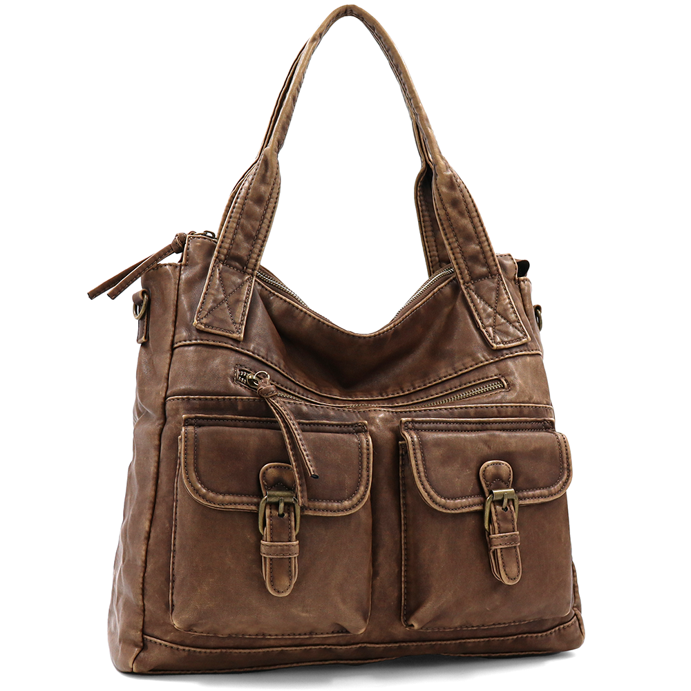 Nagy méretű női táska, vintage hatású – téglabarna