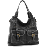 Nagy méretű női táska, vintage hatású – fekete