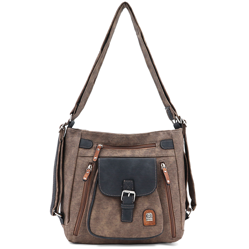 2 az 1-ben – táska és hátizsák sok zsebbel – világosbarna