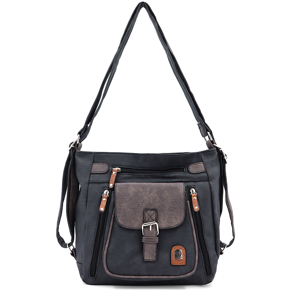 2 az 1-ben – táska és hátizsák sok zsebbel – fekete/világosbarna