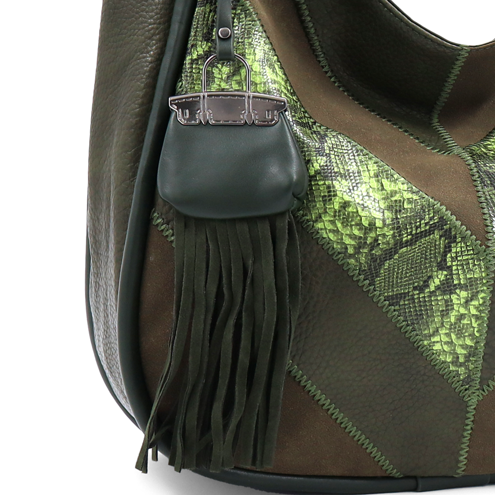 Nagy méretű női táska, kígyóbőr mintás – zöld