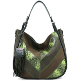 Nagy méretű női táska, kígyóbőr mintás – zöld