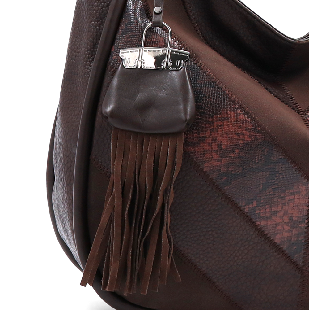 Nagy méretű női táska, kígyóbőr mintás – barna